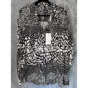 ZARA Women's NWT Long Sleeve Button up Blouse Black/White Graphic Animal Print